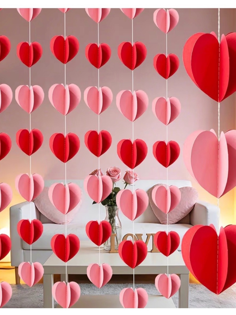 5/$25 Amazon 3D Heart Garland - Valentine Party Hanging Decor (6 Pack)